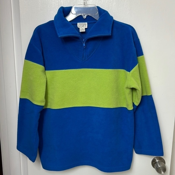 Ann Taylor Loft blue and green fleece jacket/Top with a 1/4 zipper - Picture 1 of 6